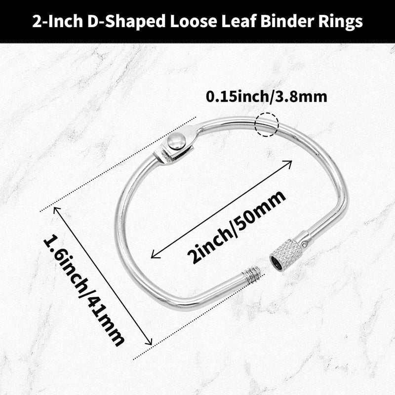 STSTECH 12 PCS 2 Inch D-Shaped Loose Leaf Binder Rings, Nickel Plated Metal Book Rings with Screw Lock for Index Cards, Documents, Keychains, DIY Crafts, Office, School, and Home Supplies (2 Inch) - Image 2